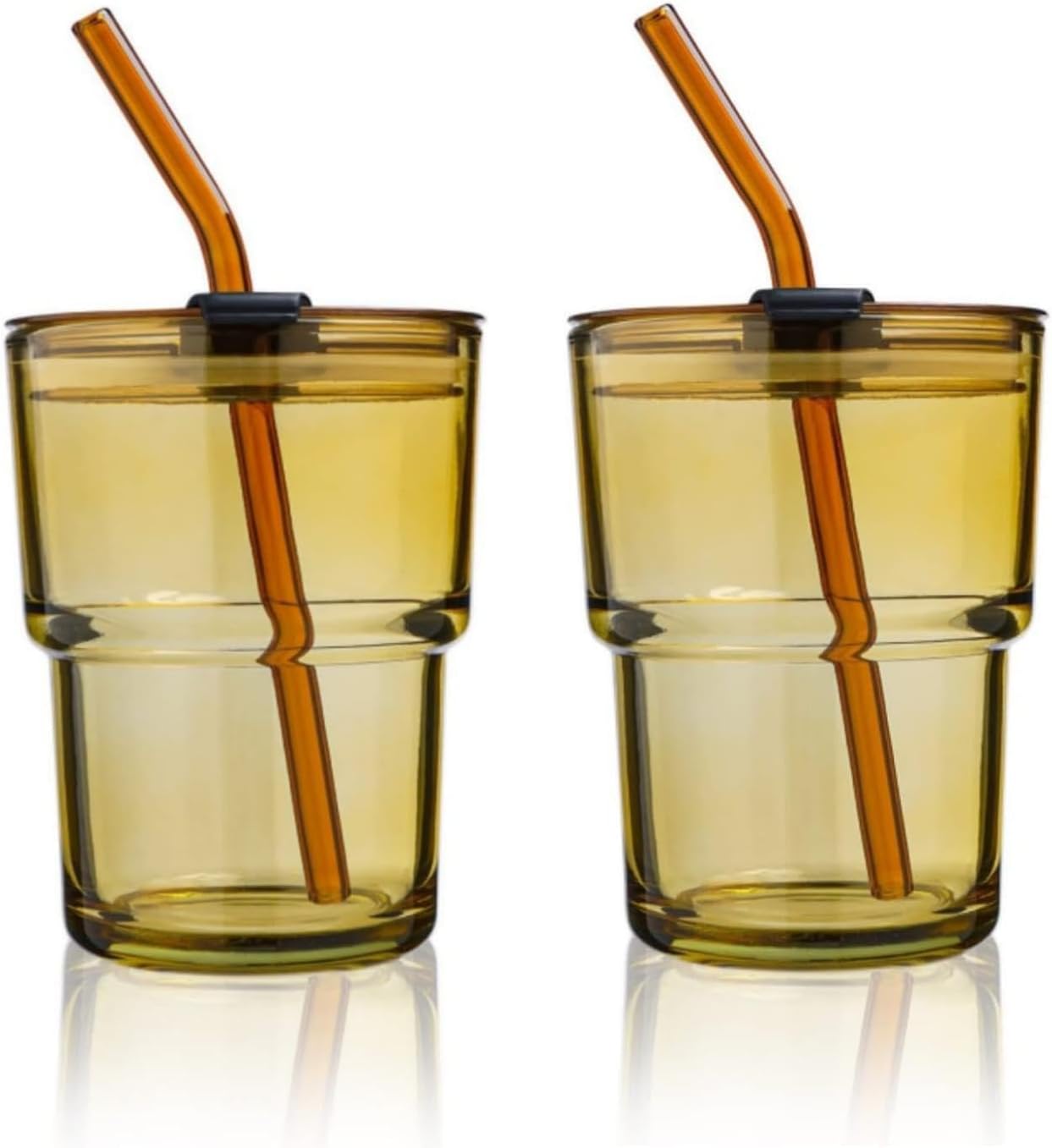 أكواب قهوة مثلجة زجاجية من كوسنو سعة 13 أونصة مع أغطية وماصات (عبوة من قطعتين) 