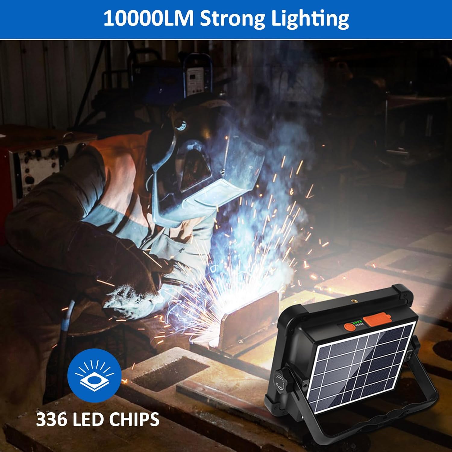 مصباح عمل LED يعمل بالطاقة الشمسية قابل لإعادة الشحن من ماسماجور بقوة 100 واط 