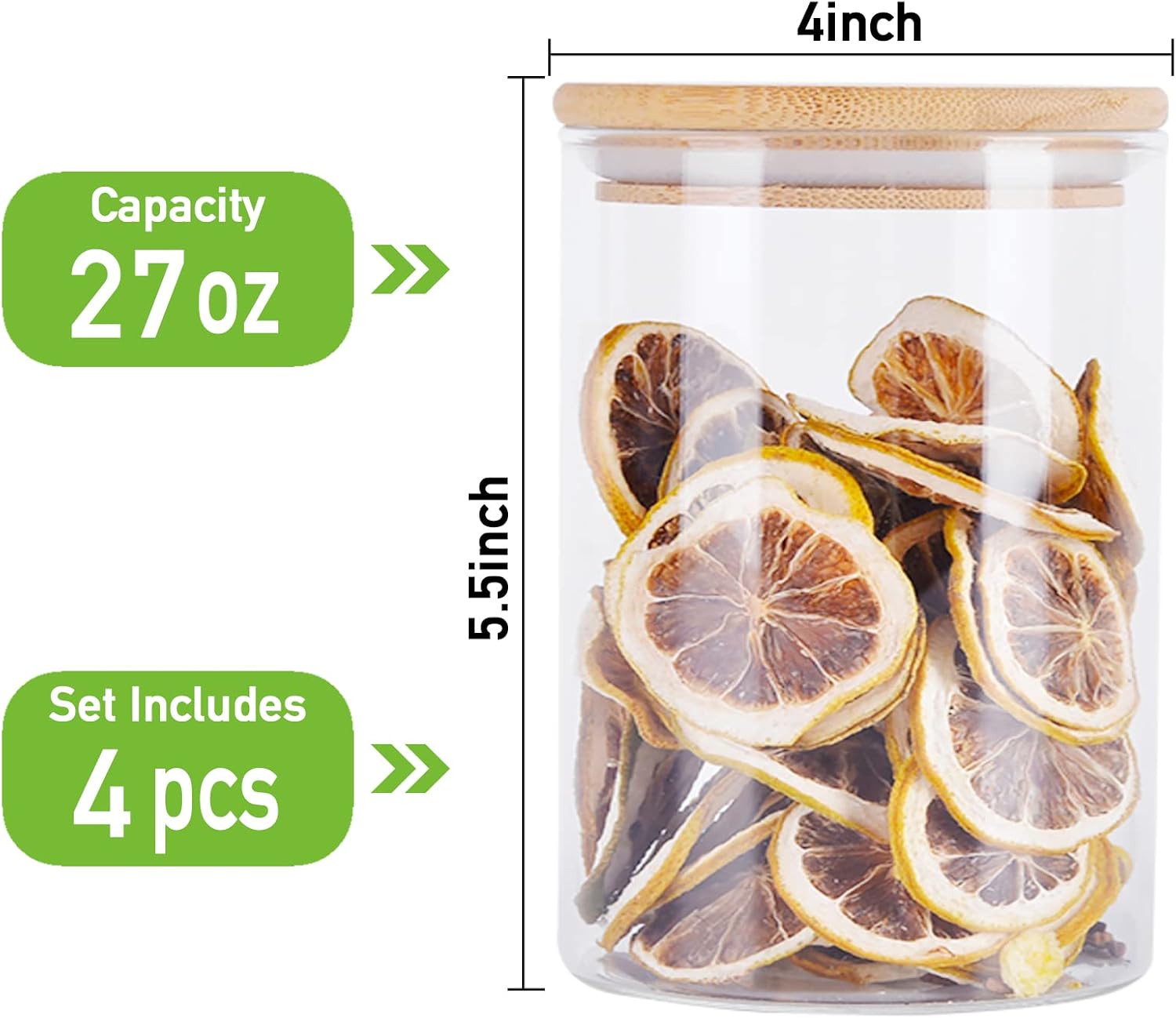 برطمانات تخزين زجاجية من Aoeoe سعة 27 أونصة مع أغطية من الخيزران (عبوة من 4 قطع) 