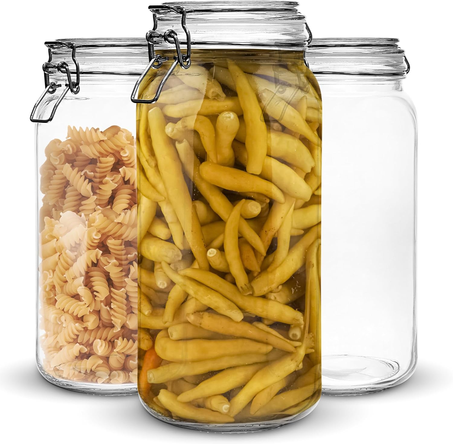 مجموعة برطمانات ماسون 3 قطع سعة 1 لتر - علب تخزين طعام زجاجية محكمة الإغلاق (34 أونصة) 